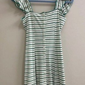 FOREVER 21 green white striped rib mini dress